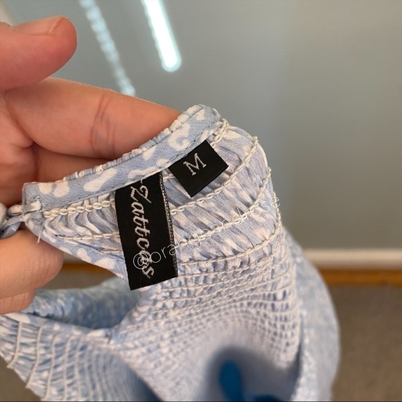 Zattcas Blue White Leopard Animal Cheetah Print Smocked Maxi Dress Comfy Medium - Picture 9 of 11